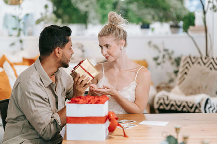 Woman opening a Valentine's Day gift