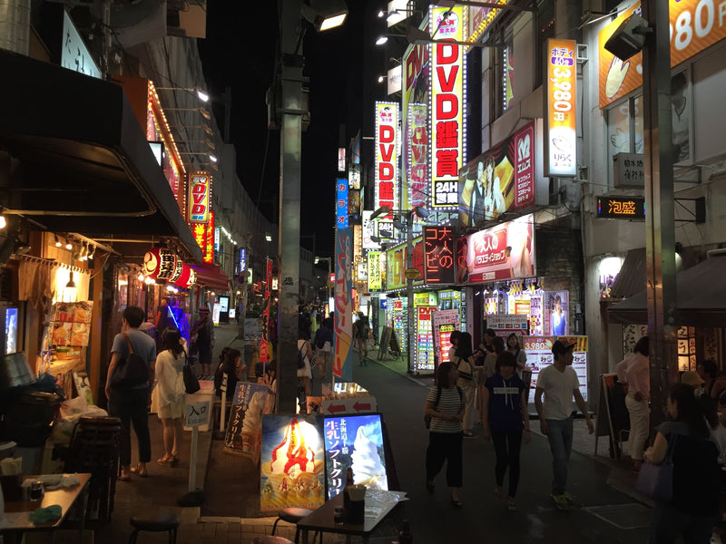 Busy street at night in Japan